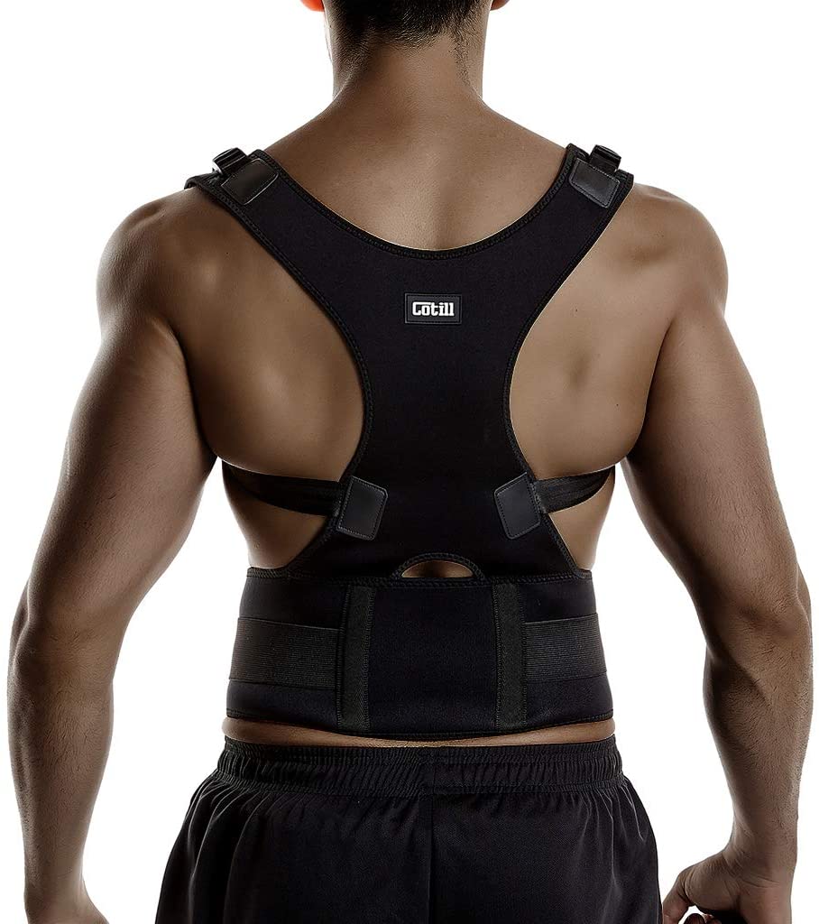 Cotill Back Brace Posture Corrector Spinal Support for Women and Men Lumbar Shoulder Posture Correction for Upper and Lower Back Support Adjustable Neoprene Belt Strap for Relief Back Pain (M)