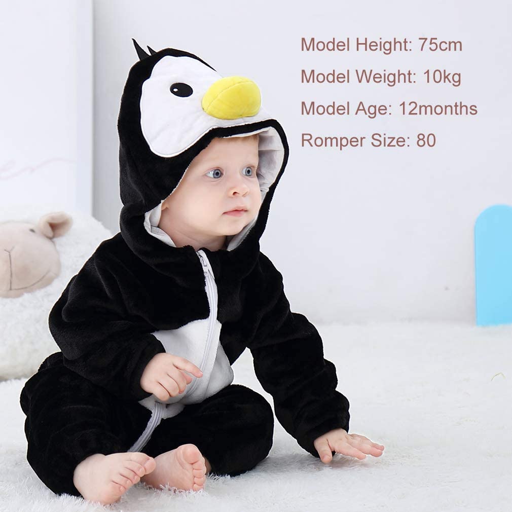 COOKY.D Unisex Baby Hooded Romper Super Soft Flannel Autumn Winter Newborn Animal Jumpsuitt Playsuit Outfits,3-6 Months, Black Bird - Image 2