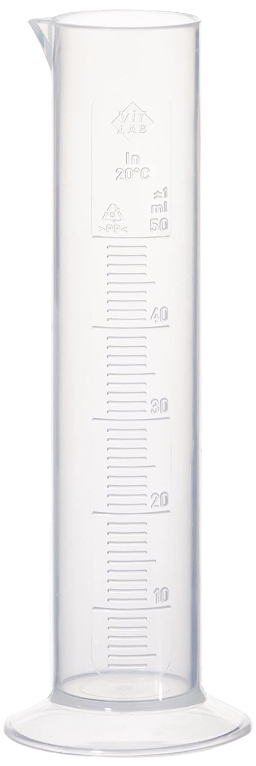 Neolab 4035 measuring cylinder, low form, round base, PP 50 ml, transparent (milchig)