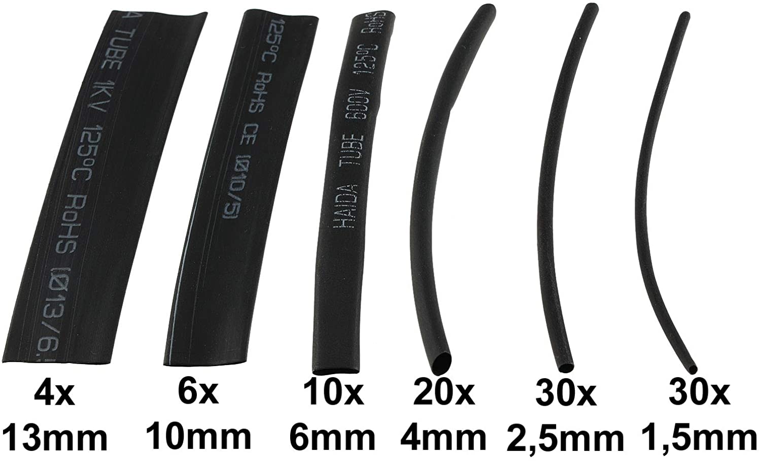 Heat Shrink Tubing Assortment 100 Pieces I Shrink Rate 2:1 I 10 cm Long I 6 Sizes I Black - Image 3
