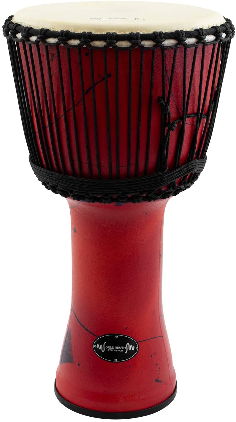 World Rhythm 11 Inch Rope Tuned Djembe Drum - Red African Synthetic Hand Drum