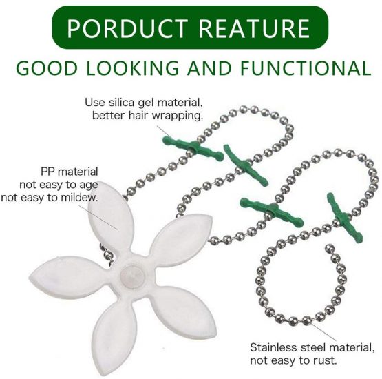 WENTS Drain Hair Catcher 20 Packs Shower Drain Hair Catcher Flower Shower Hair Cleaning Chain Drain Clog Remover Tool for Drain Cleaning Bathroom Chain Hook Hair Trap for Bathtub Kitchen - Image 4