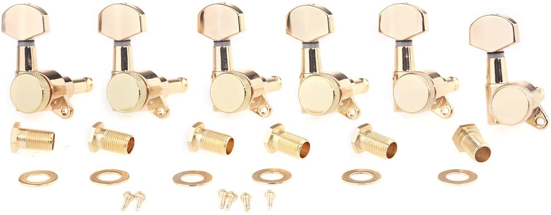Musiclily Pro 6 in Line Guitar Locking Tuners Guitar Lock String Tuning Pegs Keys Machine Heads Set for Strat Tele Electric Guitar Gold