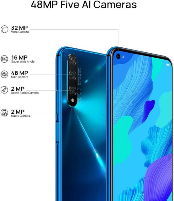Huawei Nova 5T 128GB 6.26” LCD Display Smartphone with 48 MP Camera, 6GB RAM, SIM-Free Android 9.0, EMUI 9.1, Single Sim, (Crush Blue) UK Version - Image 2