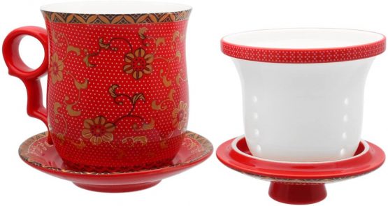 HOLLIHI Porcelain Tea Cup with Lid and Saucer Infuser Sets - Chinese Jingdezhen Ceramics Coffee Mug Teacup Loose Leaf Tea Brewing System for Home Office - Image 4