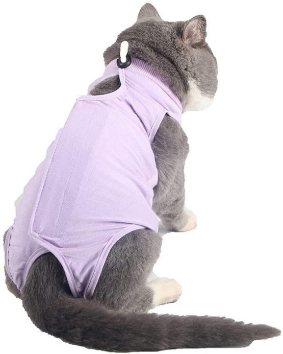 BT Bear Cat Professional Surgical Recovery Suit,Cat Clothes for Abdominal Wounds or Skin Diseases (L, Purple)