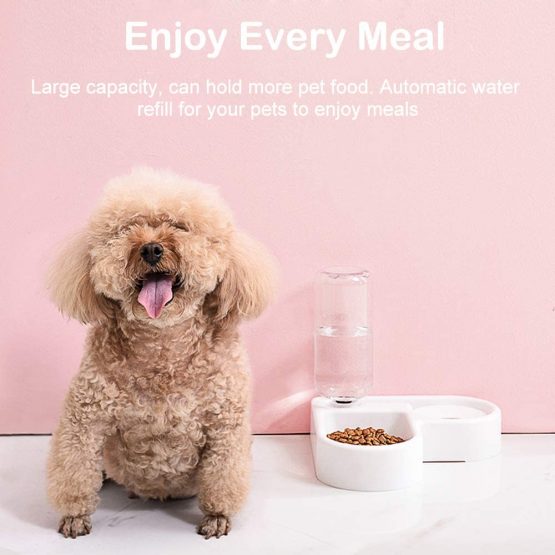 AYADA 2 in 1 Pet Feeder Water Automatic Dispenser with Bottle Dog Cat, Spill Proof Pet Drinking Fountain Water Bowl for Pets Feeding,No Spill Pet Water Bowl for Puppy Kitten Feed Pet Bowl(White) - Image 2