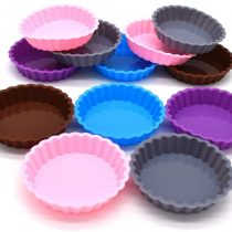 Silicone Cake Mold Round,Xiuyer 12 Pieces Reusable Tart Mould Tins Fluted Flan Pans Non-Stick Bakeware Set for Making and Baking Pies Quiche Muffin Cakes(10.8x2.3cm, Random Colors)