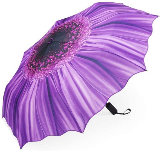 YumSur Windproof Travel Umbrellas - Lightweight Automatic Compact Folding Umbrella Violet Daisy Design, Reinforced Canopy, Auto Open/Close, for Men and Women - Image 2
