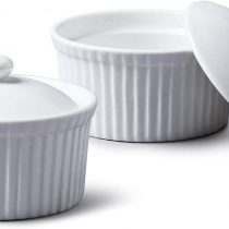 WM Bartleet & Sons 1750 TSET35 Set of 2 Traditional Porcelain Ramekins 7.5cm Diameter with lids – White