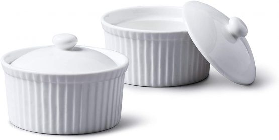WM Bartleet & Sons 1750 TSET35 Set of 2 Traditional Porcelain Ramekins 7.5cm Diameter with lids – White