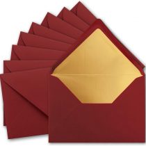 25 x metallic gold-lined envelopes DIN C5, dark red, 156 x 220 mm, wet adhesive with pointed flap, FarbenFroh by Gustav Neuser