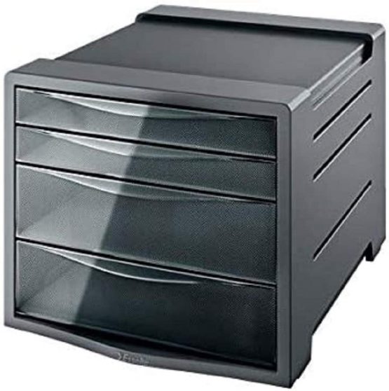 Esselte 4 Drawer Cabinet, Organiser, Intego Range, Transparent, Translucent Smoked Grey