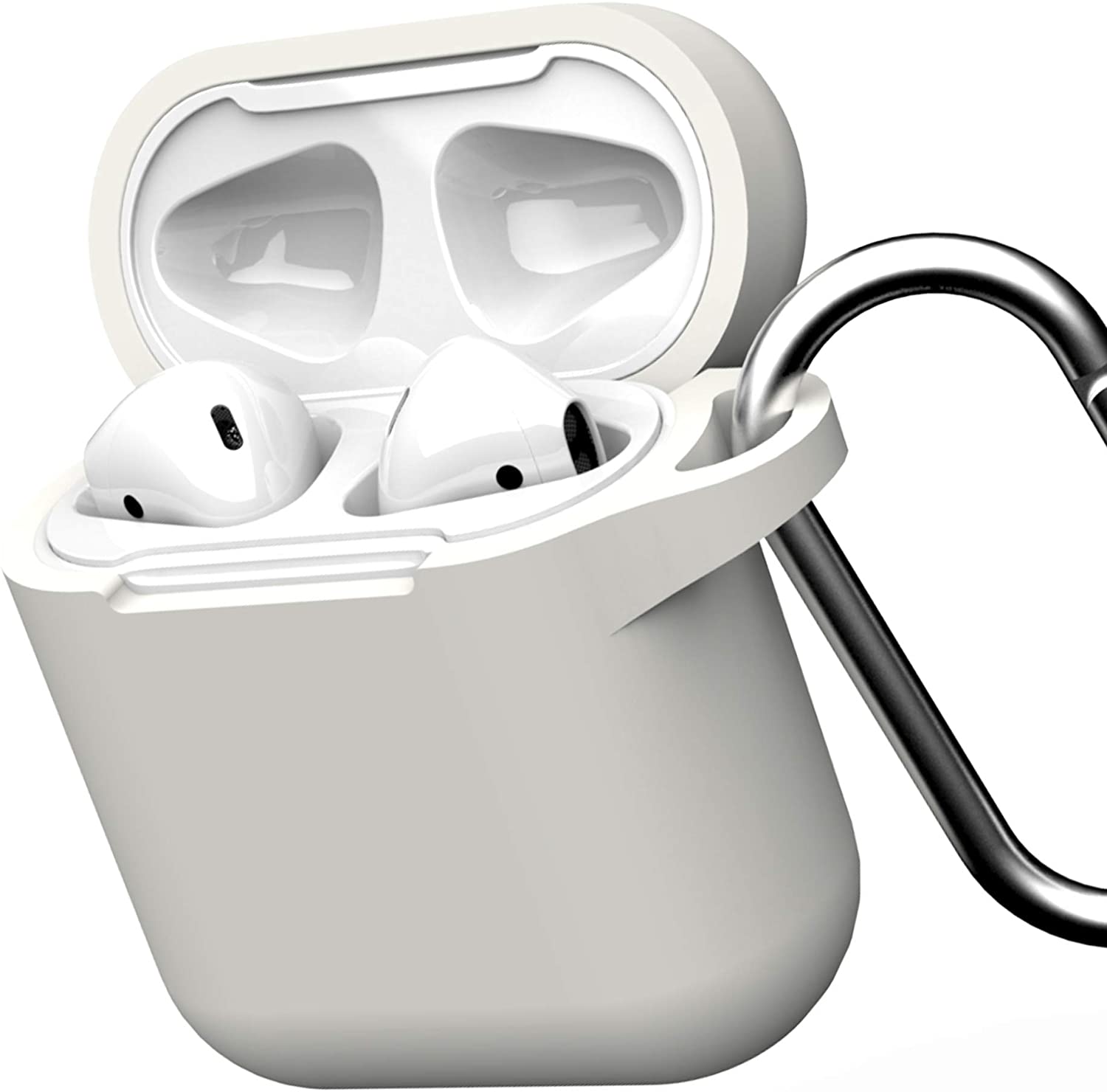 GEAR4 Apollo Airpods Case Fully Protective Lightweight Silicone Airpods 1 Case Airpods 2 Case with Attached Clip - White
