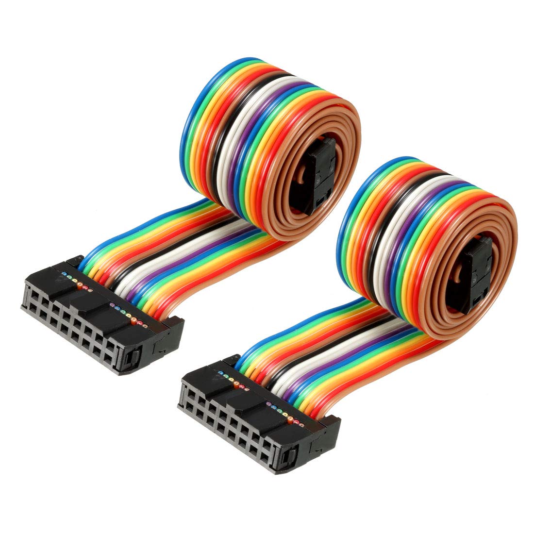 sourcing map IDC Rainbow Wire Flat Ribbon Cable 16 Pins 48cm Length 2.54mm Pitch 2pcs Type-B, 16P-48cm 2pcs