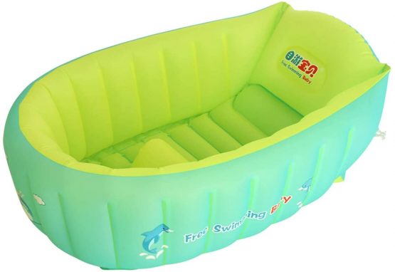 YAAVAAW Inflatable Baby Bathtub,Infant Shower Tub Anti-Slip Shower Basin,Toddler Bathing Seat Mini Swimming Pool Foldable Travel Bath Tub Shower Basin with Soft Cushion Central Seat(for 0-3 Years)