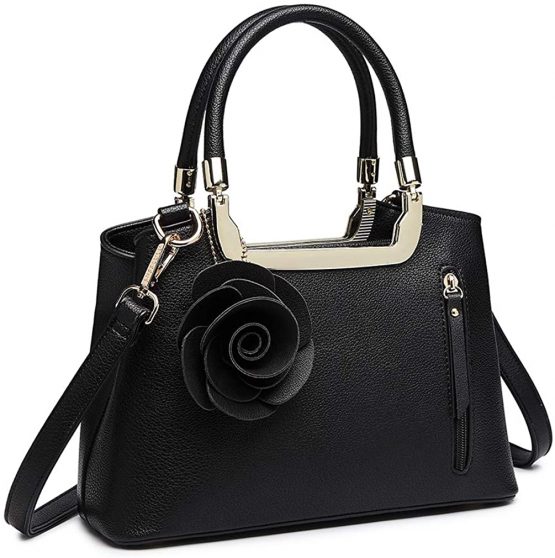 Miss Lulu Women Elegant Top Handle Bag Small Trend Shoulder Bag Pu Leather Flower Charm Structured Handbag Crossbody Bag - Image 2