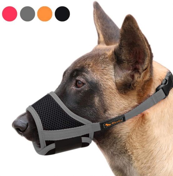 HEELE Dog Muzzle Dog Muzzles to Prevent Biting, Barking and Chewing, Adjustable Loop, Nylon Soft Pad, Breathable Mesh, Muzzle for Medium Dogs (Black-Gray, M)