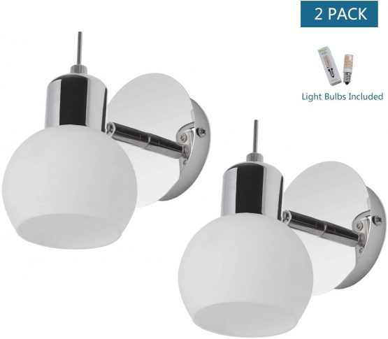 MantoLite Wall Light, 2 PCS Modern Glass Wall Mounted Lighting Bedroom Bedside Reading Lamp Wall Sconce Fixtures,Vanity Bathroom Mirror Wall Lamps for Home Restaurant (5W E14 LED Bulbs Included)