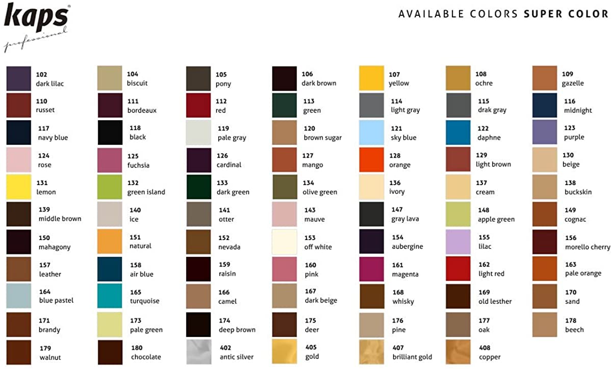 Kaps Dye Paint For Natural and Synthetic Leather and Textiles, Super Color, 82 Standard and Metallic Colours - Image 2