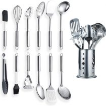 Berglander Stainless Steel Kitchen Utensil 12 Piece with 1 Stand, Cooking Spoon, Kitchen Tools Cooking Utensil with Holder. (13 Pieces)