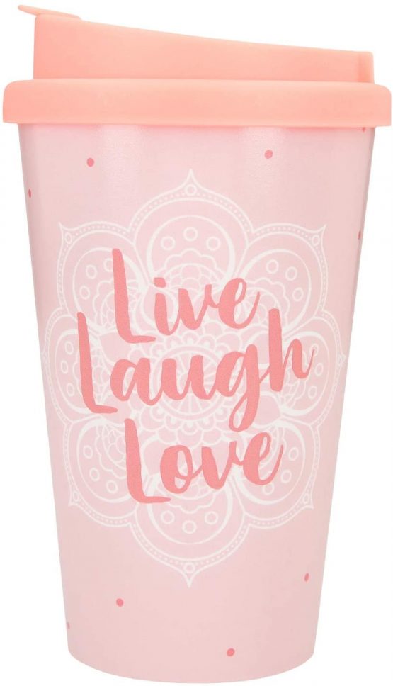 Depesche 2180.033 to-Go Mug 350 ml Plastic with Saying Live Laugh Love, Multi-Colour