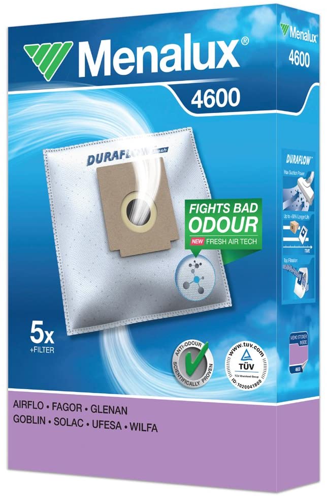 Menalux Duraflow 4600 5x Vacuum Cleaner Bags, White
