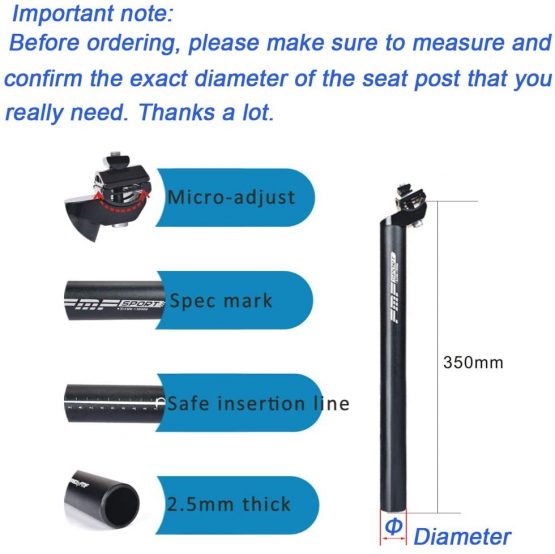 UPANBIKE 13.8inch (350mm) Bike Bicycle Alluminium Alloy Seat Post with Micro Adjust Clamp (φ 25.4 27.2 28.6 30.4 30.8 31.6mm) - Image 2