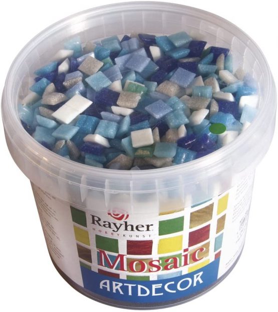 RAYHER Mosaic Tiles Bucket for Arts and Crafts, Glass, Blue Shades, 1x1 cm, 1 kg, 1300-Piece - Image 2