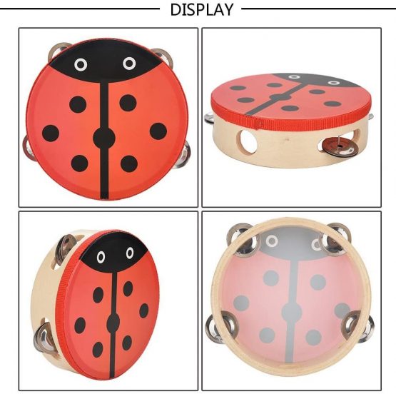 Dilwe Wood Tambourine, 6 inch Wooden Handheld Tambourine Hand Drum Bell Musical Percussion Instrument Toy Gift - Image 2