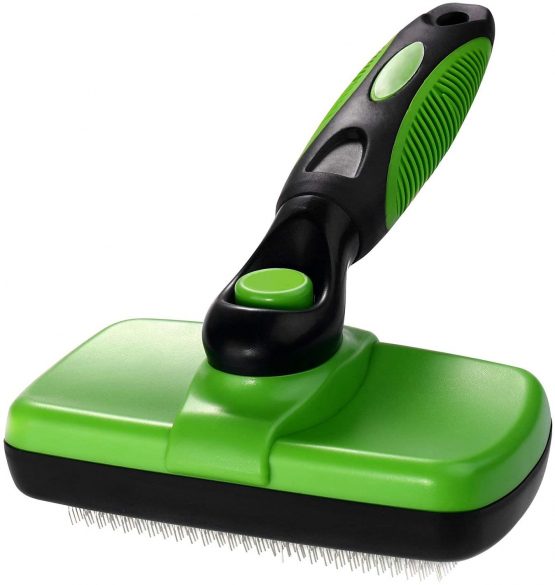 AIWEIYER Self Cleaning Slicker Brush-Pet Dog & Cat Grooming Brush- Ergonomic Soft Grip Handle -for Quick & Easy Pet Fur Removal Dander,Dirt,Massages,Improves Circulation (Yellow) - Image 2