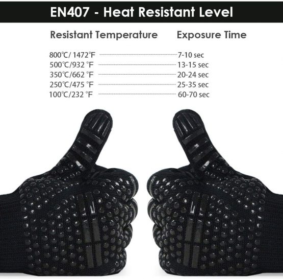 Hoxida BBQ Gloves Extreme Heat Resistant High up to 800 ℃/1472 ℉, Grill Gloves Oven Gloves Cooking Gloves Heat Resistant with EN407 Certified, Black - Image 3