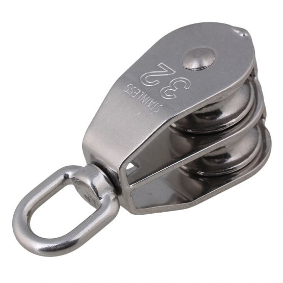 BQLZR M32 32mm Swivel Stainless Steel 304 Double Pulley Block Chain Traction Wheel - Image 2