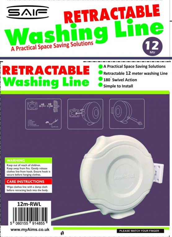 12m Wall-Mounted Retractable Single Clothes Drying Reel, Heavy Duty Washing Line, Extendable Reel Airer Clothes line Adjustable Clothes Dryer Line Garden outdoor or indoor - Image 2