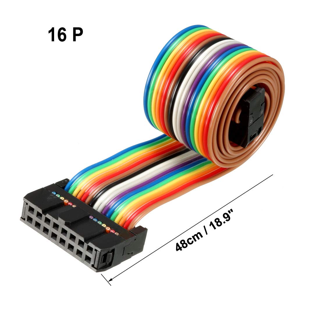 sourcing map IDC Rainbow Wire Flat Ribbon Cable 16 Pins 48cm Length 2.54mm Pitch 2pcs Type-B, 16P-48cm 2pcs - Image 2