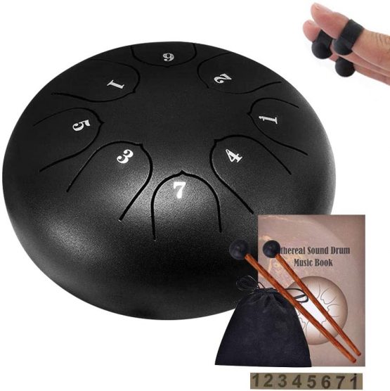 Steel Tongue Drum,8 Notes 6 inch Handpan Drum Percussion Instrument with Carry Bag,Music Book,2 Drumsticks and 6 Finger Picksreal Drum Tank Drum for Yoga Meditation Musical Education