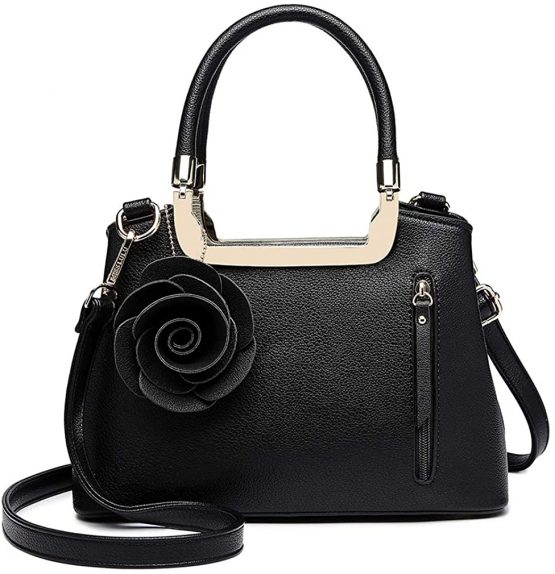 Miss Lulu Women Elegant Top Handle Bag Small Trend Shoulder Bag Pu Leather Flower Charm Structured Handbag Crossbody Bag