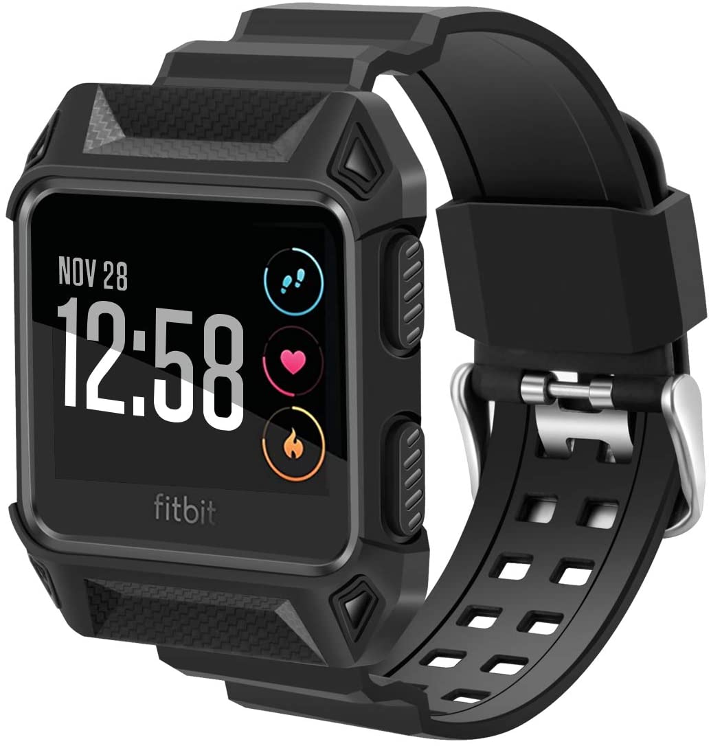 iitee Replacement for Fitbit Ionic Straps Breathable Shockproof TPU Protective Frame Case with Strap Band for Fitbit Ionic Smart Fitness Watch Accessory (Black) - Image 2