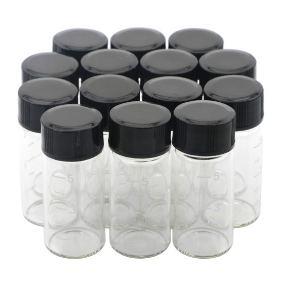 Unxuey 14pcs 5ml (1/6 Oz) Mini Clear Graduated Glass Vials Sample Screw Cap Bottles with Scale Transparent Lab Vials