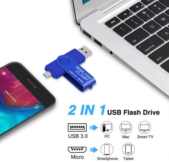 BorlterClamp 32GB Dual USB 3.0 Flash Drive OTG Memory Stick, Thumb Drive with Micro USB Drive Port for Android Smartphone Tablet & Computer (Blue) - Image 2