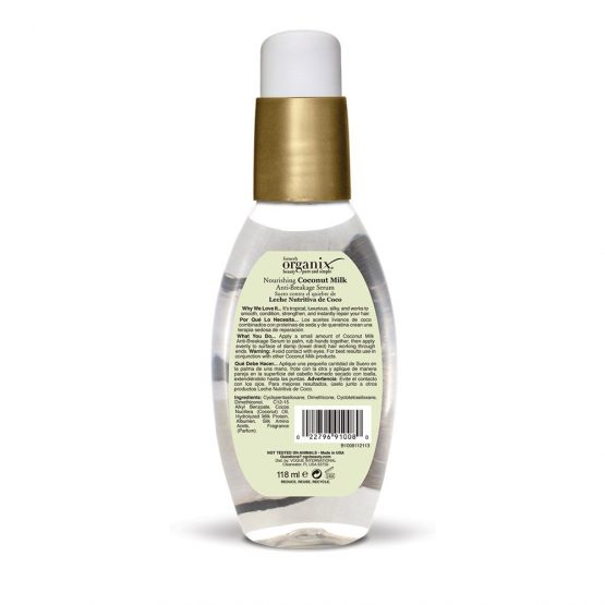 OGX 91008 Anti-Breakage Serum Nourishing Coconut Milk, Paraben and Sulfate Free, Sustainable Ingredients, Strengthening, Protective, Hydrating, 4 Ounce Pump Bottle - Image 2