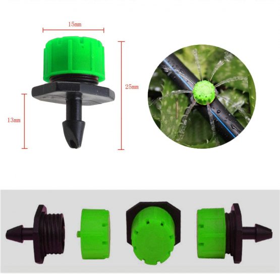 Kalolary 100Pcs 1/4Inch Adjustable Micro Drip Irrigation System Watering Sprinklers Anti-Clogging Emitter Dripper Green Garden Supplies - Image 2