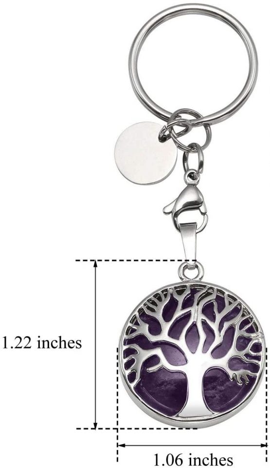 JOVIVI Silver Tree of Life Natural Amethyst Crystal Healing Reiki Chakra Gemstone Pendant Keyring Keychain Handmade DIY ID Tag Key Ring - Image 2
