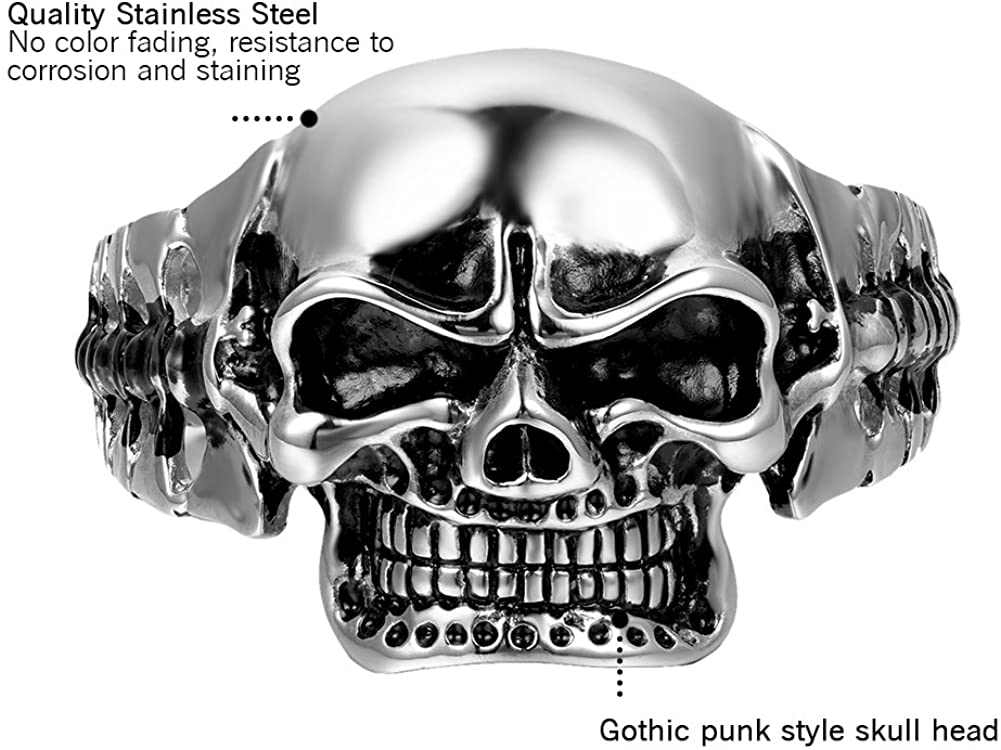 Cupimatch Men's Punk Rock Heavy Solid Stainless Steel Gothic Biker Skull Cuff Bangle Bracelet - Image 2