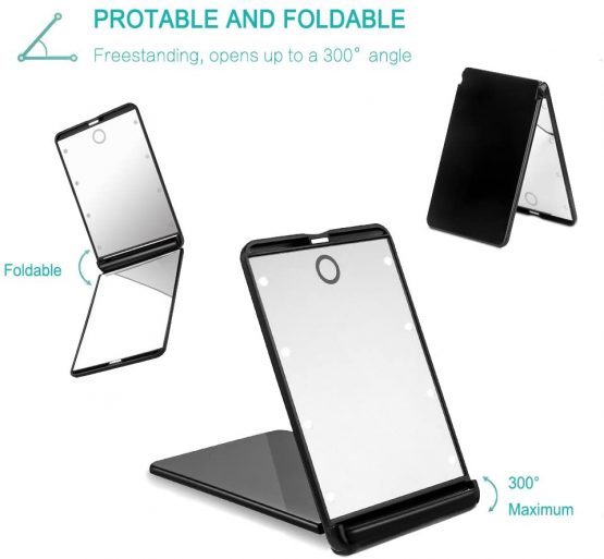 Rantizon Portable Makeup Mirror Dimmable 8 LEDs Lighted Mirror 1X & 2X Magnification Cosmetic Illuminated Handbag Mirror FoldablePocket Mirror Compact Mirror - Image 3
