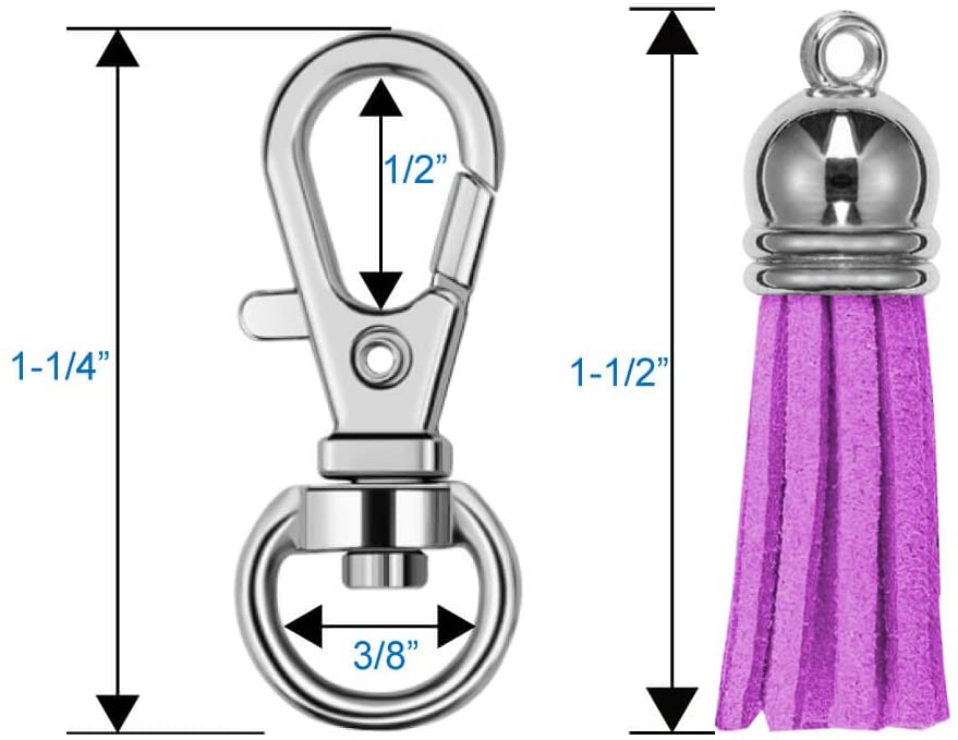 Selizo 150Pcs Swivel Hooks with Key Rings and Tassels Bulk for Keychain Crafts, Multicolor,Silver, keychain hooks, rings and tassels - Image 4