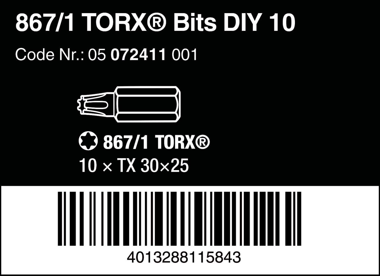 Wera 05072411001 Torx Extra-Tough Bits 867/1 Z TX30 x 25 mm, Pack of 10, Silver - Image 2