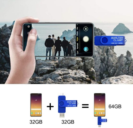 BorlterClamp 32GB Dual USB 3.0 Flash Drive OTG Memory Stick, Thumb Drive with Micro USB Drive Port for Android Smartphone Tablet & Computer (Blue) - Image 4