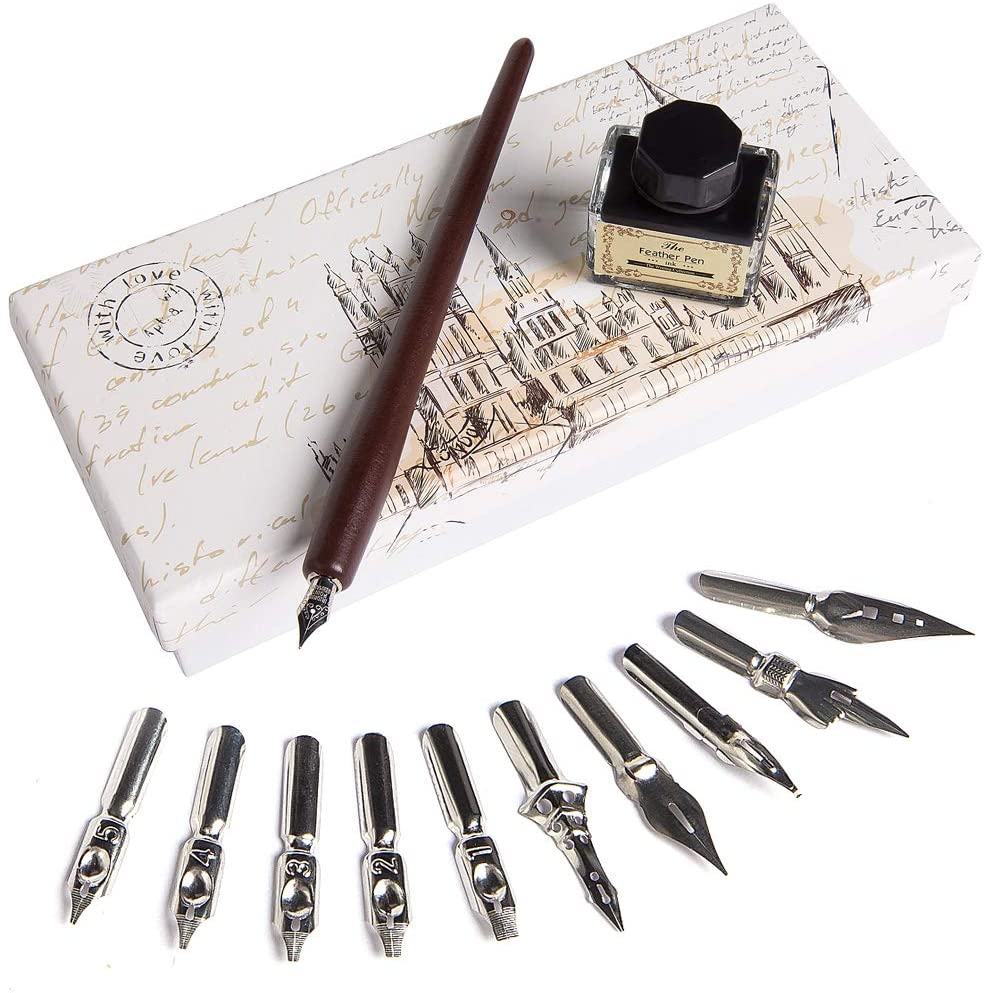 Hethrone Calligraphy Pen Set for Beginners Wooden Fountain Dip Pen