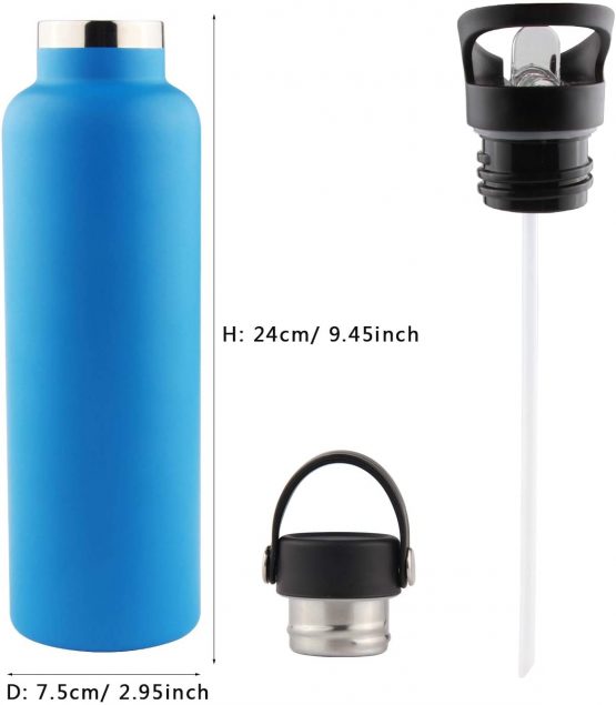 Sivaphe Water Bottle Insulated for Sports Outdoor, Drink Flasks Stainless Steel, Double Walled, Vacuum, Leak-proof, with 2 lids and straw, 750ml - Image 2